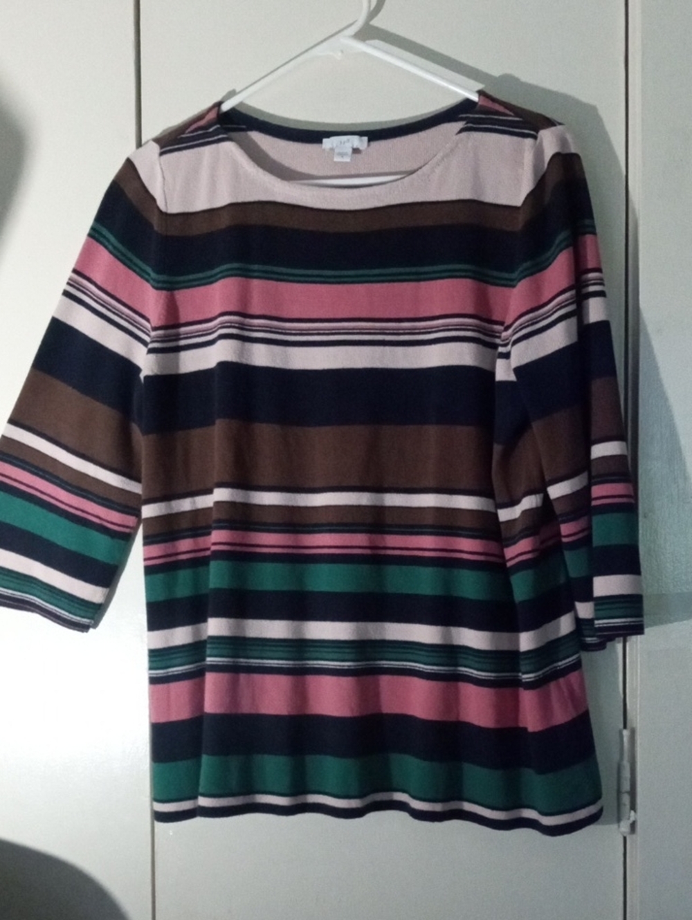J. Jill Striped 3/4 Sleeve Crewneck Striped Top Cotton Blend Medium